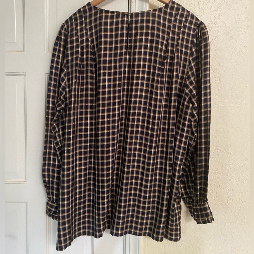 NWT Loft PLUS Shimmer Plaid Pleated Blouse Forever Navy Gold 16